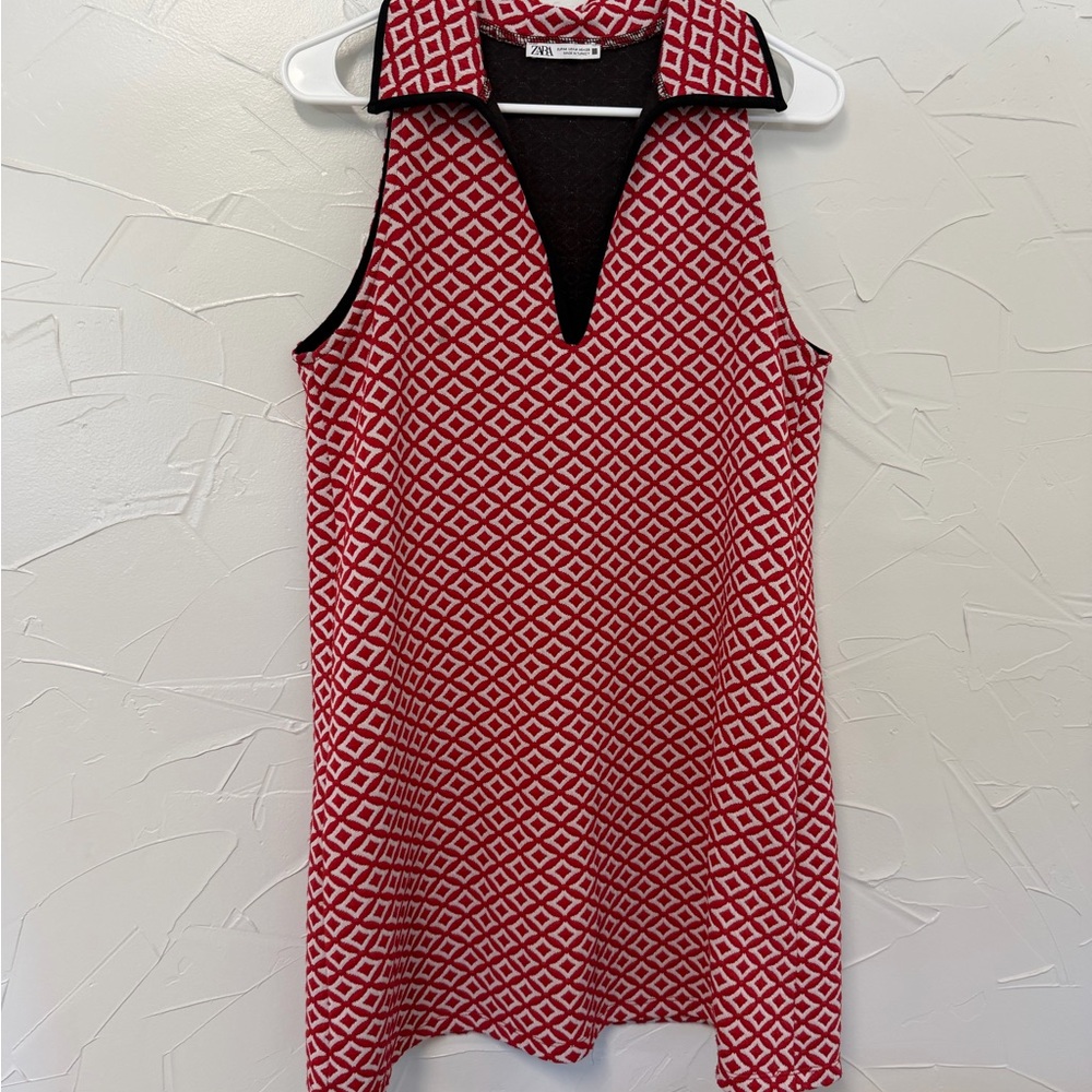 Zara Women’s Retro Mini Shift Red and White Dress